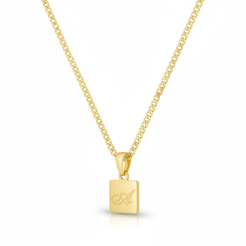Collar con inicial personalizada de platino con baño de oro blanco, sin piedras.-4