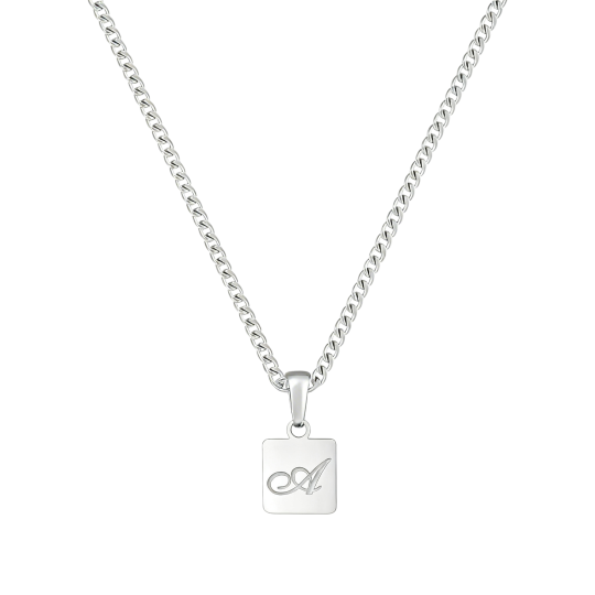 Collar con inicial personalizada en oro blanco de 10 quilates sin piedras.