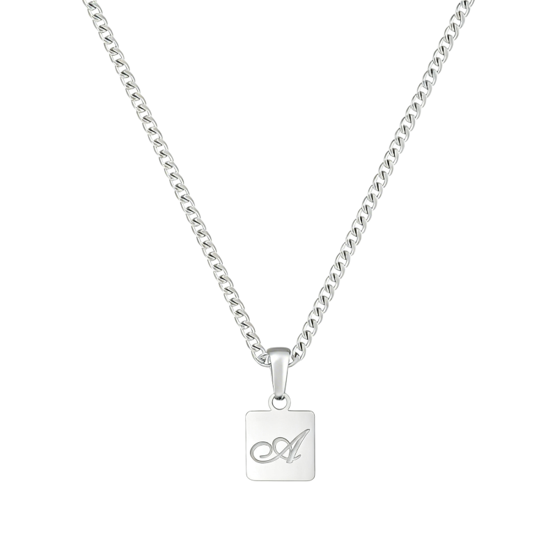 Collar con inicial personalizada de platino con baño de oro blanco, sin piedras.-1