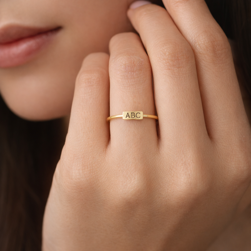 10K Rose Gold No Stone Personalized Initial Letter Initial Ring-2