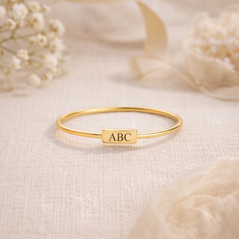 10K Rose Gold No Stone Personalized Initial Letter Initial Ring-3