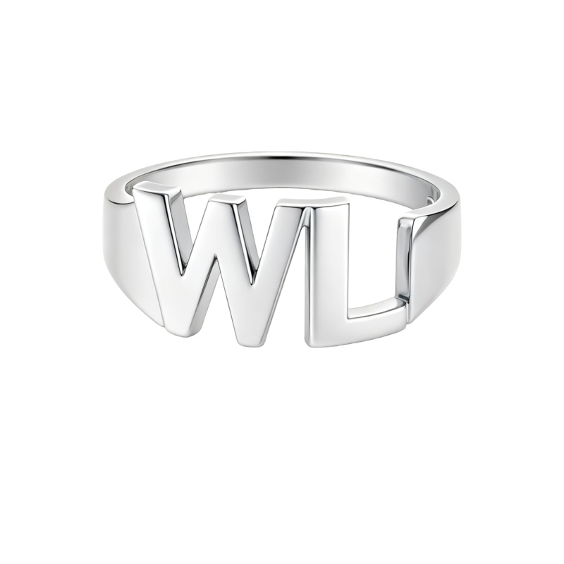 Anillo con inicial personalizada de oro blanco de 10 quilates sin piedras-5
