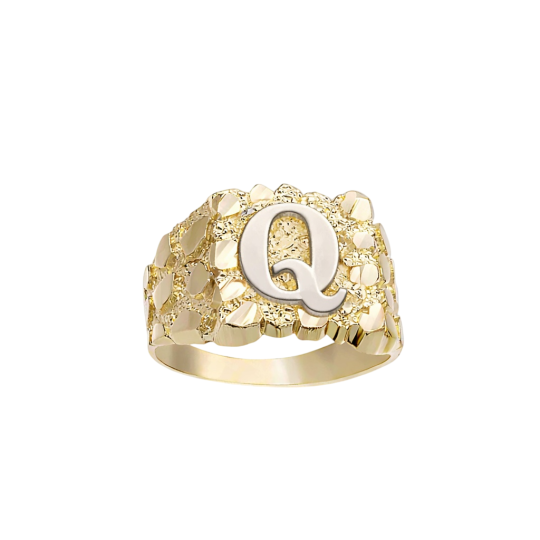 10K White Gold No Stone Personalized Initial Letter Ring for Men