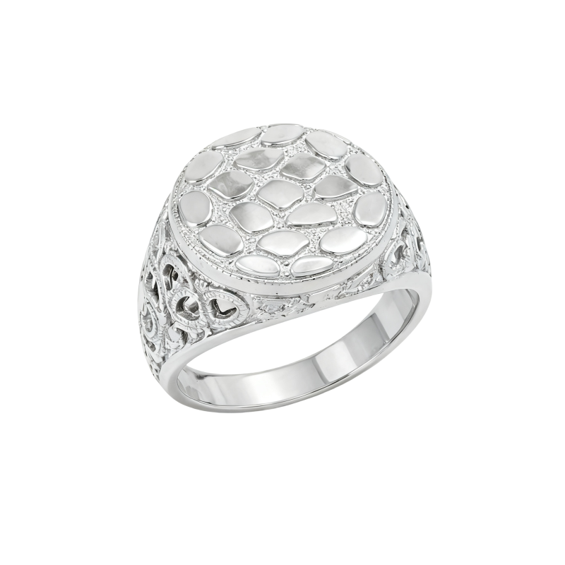 Anillo redondo de oro blanco de 14 quilates sin piedras para hombre-1