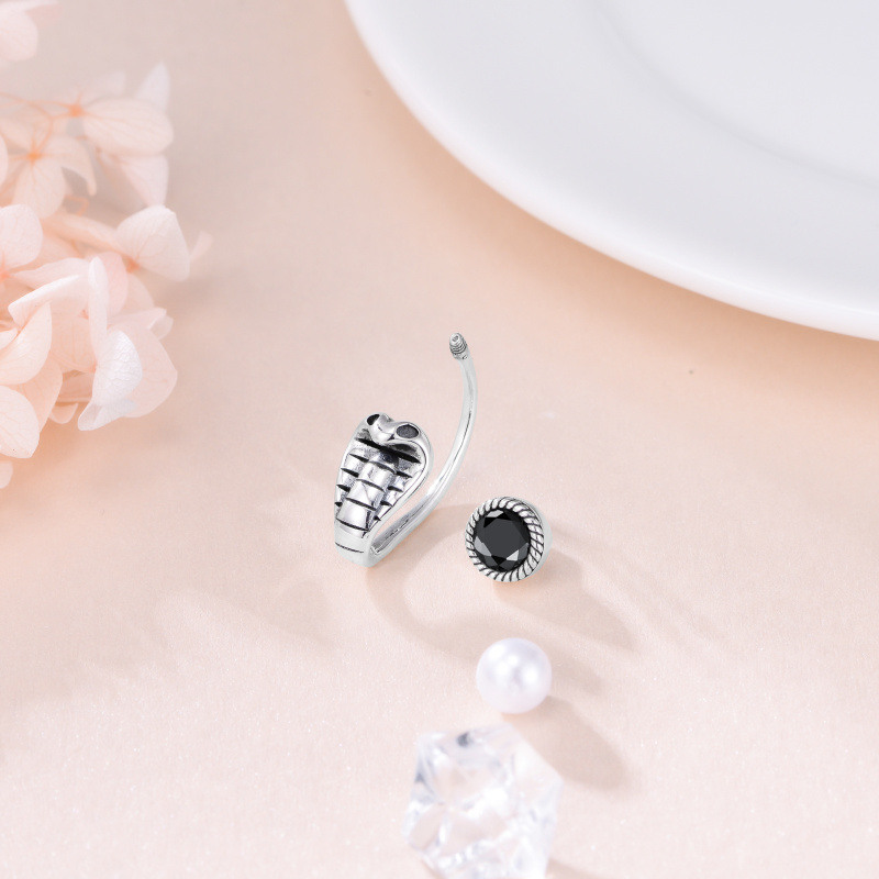 Piercing de ombligo de serpiente de obsidiana en oro blanco de 18 quilates-4
