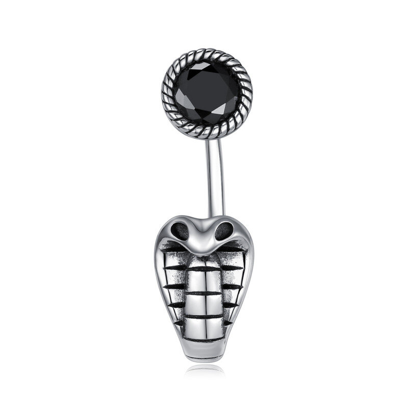 Piercing de ombligo de serpiente de obsidiana en oro blanco de 10 quilates-1