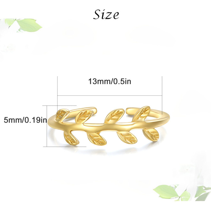 Anillo de dedo del pie con forma de rama de olivo de oro de 18 quilates-4