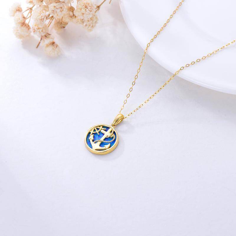 10K White Gold Opal Anchor Pendant Necklace-4