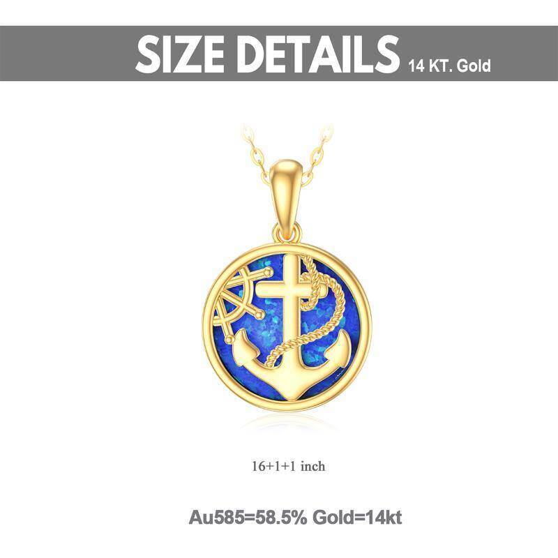 10K White Gold Opal Anchor Pendant Necklace-5