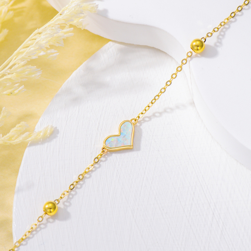Pulsera de oro de 14 quilates con cuentas de ópalo y dije de corazón-4