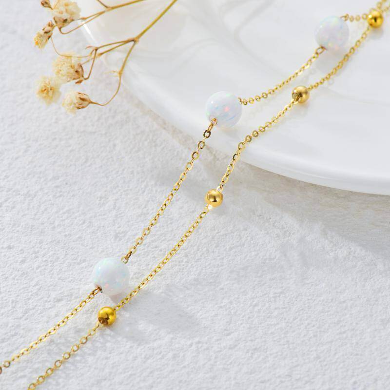 10K Rose Gold Opal Bead Multi-layered Charm Anklet-3