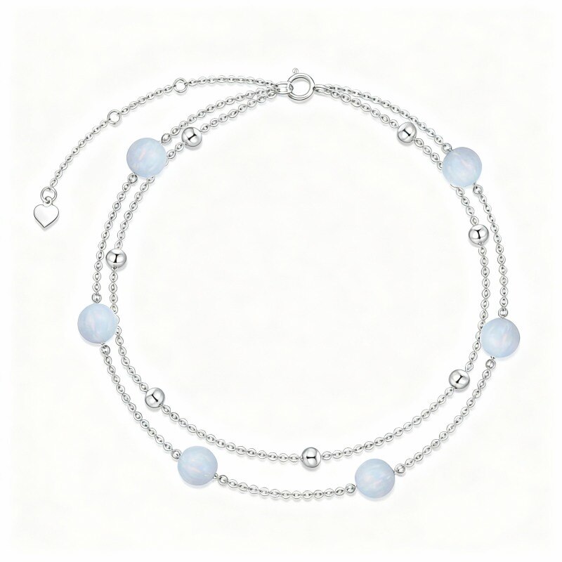 14K White Gold Opal Bead Multi-layered Charm Anklet-1