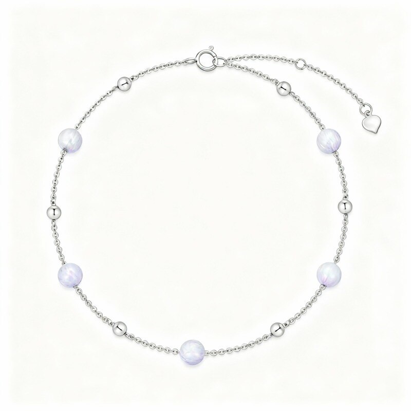 18K White Gold Opal Bead Single Layer Charm Anklet-1