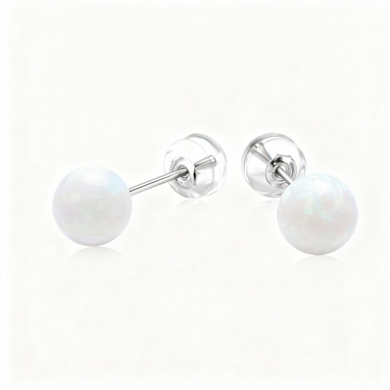 Boucles d'oreilles puces en or blanc 10 carats et perles d'opale-17