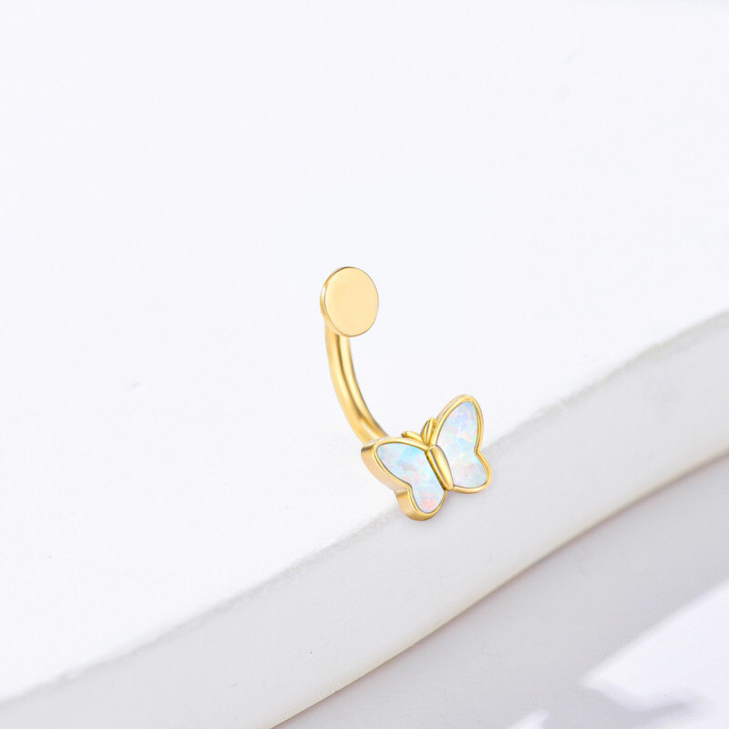 Piercing para el ombligo de mariposa con ópalo y oro de 14 quilates-4