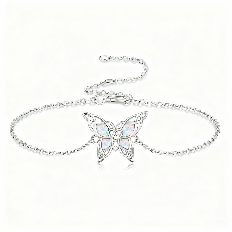 Pulsera con dije de mariposa de ópalo en oro blanco de 10 quilates-11