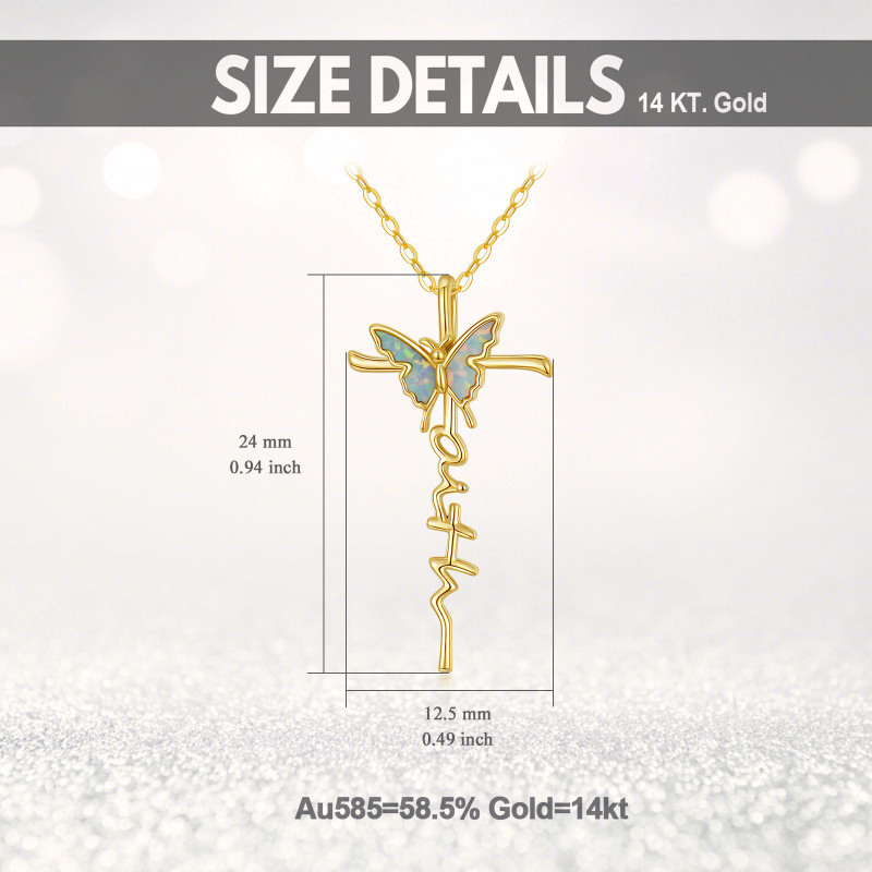10K Gold Opal Butterfly & Cross Pendant Necklace-6