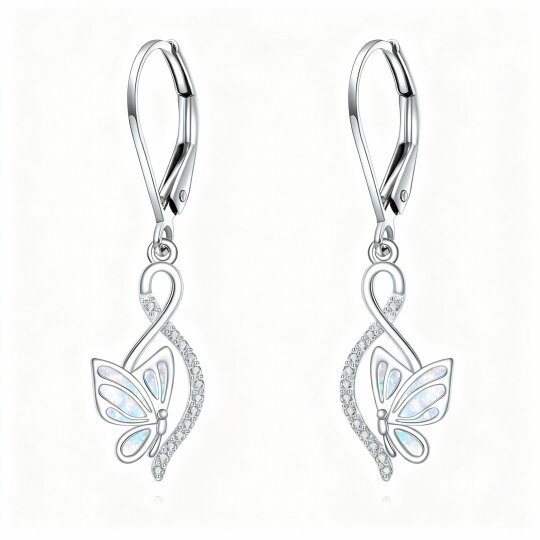14K White Gold Opal Butterfly Drop Earrings