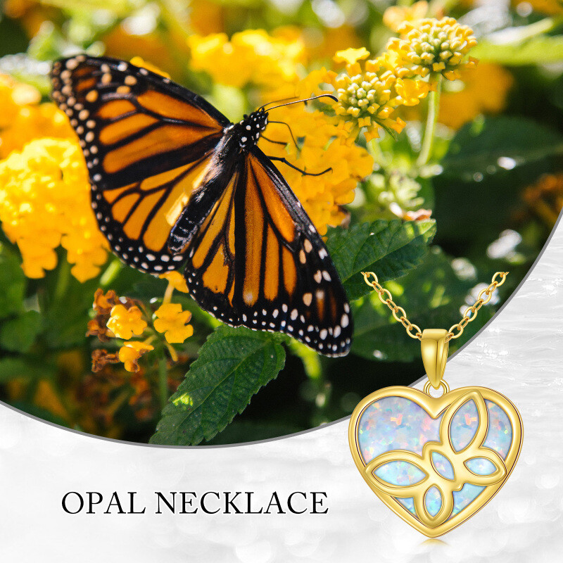 14K Rose Gold Opal Butterfly & Heart Pendant Necklace-6