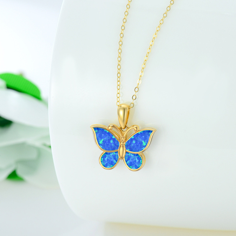 Collier pendentif papillon en or rose 10 carats et opale-3