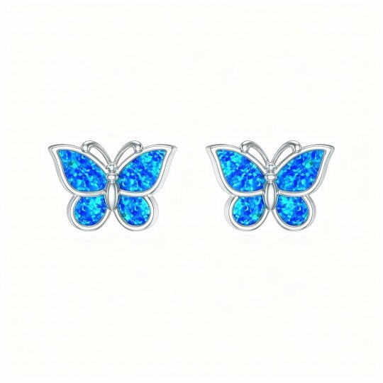 14K White Gold Opal Butterfly Stud Earrings