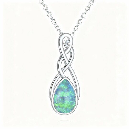 Halskette mit keltischem Knotenanhänger aus 10-karätigem Weißgold und Opal