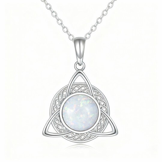 Collar con colgante de nudo celta de ópalo en oro blanco de 10 quilates