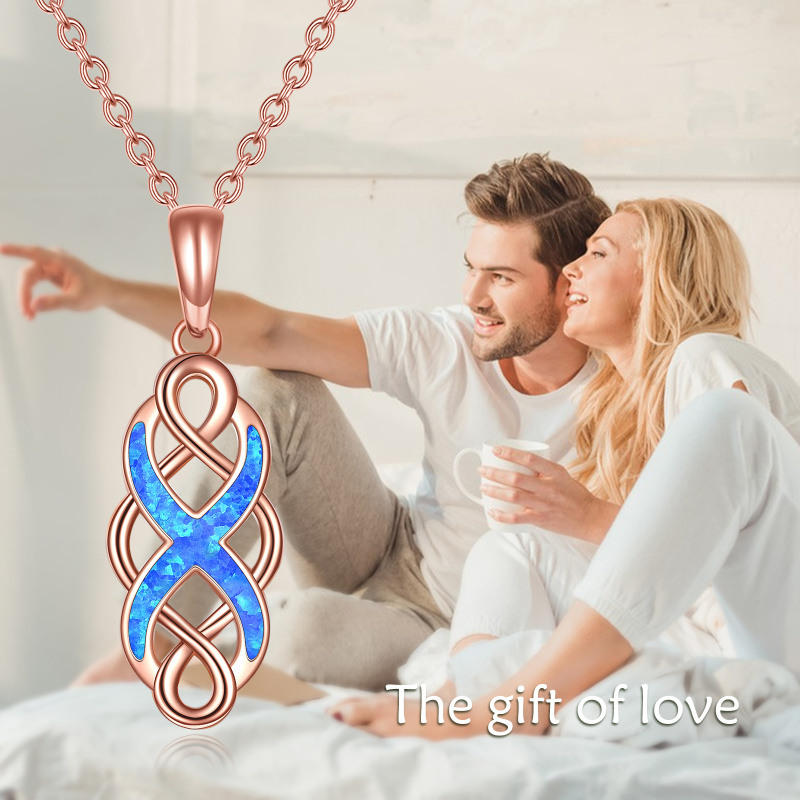 Collar con colgante de nudo celta de ópalo en oro rosa de 14 quilates-6