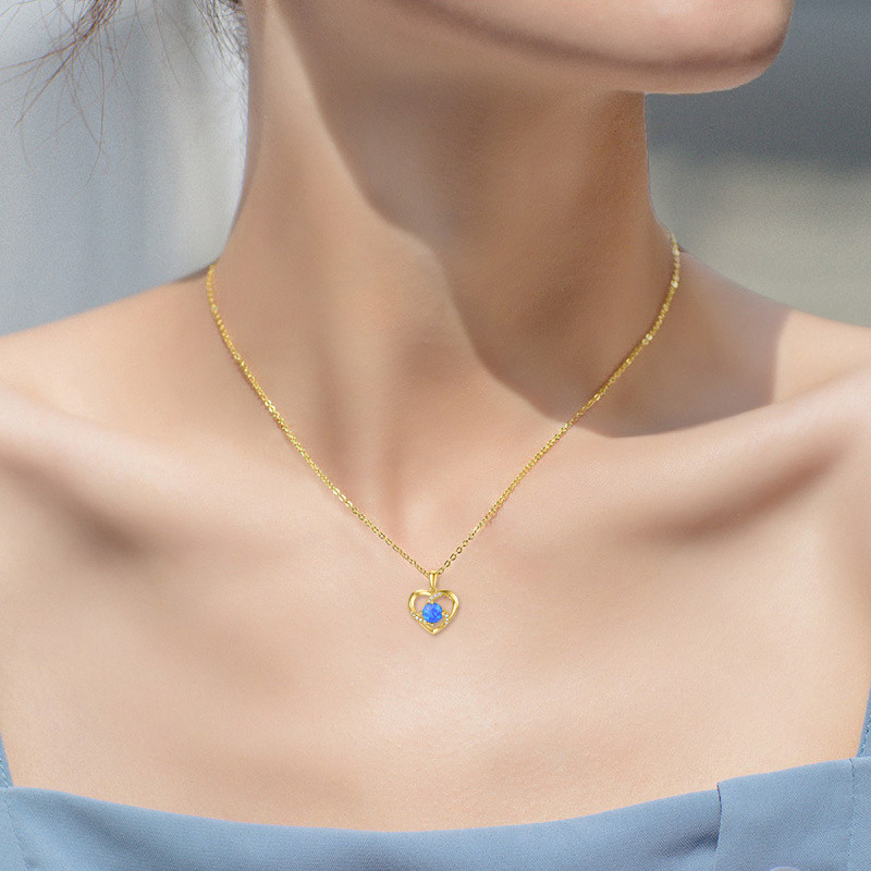 14K Rose Gold Opal & Cubic Zirconia Heart Pendant Necklace-2