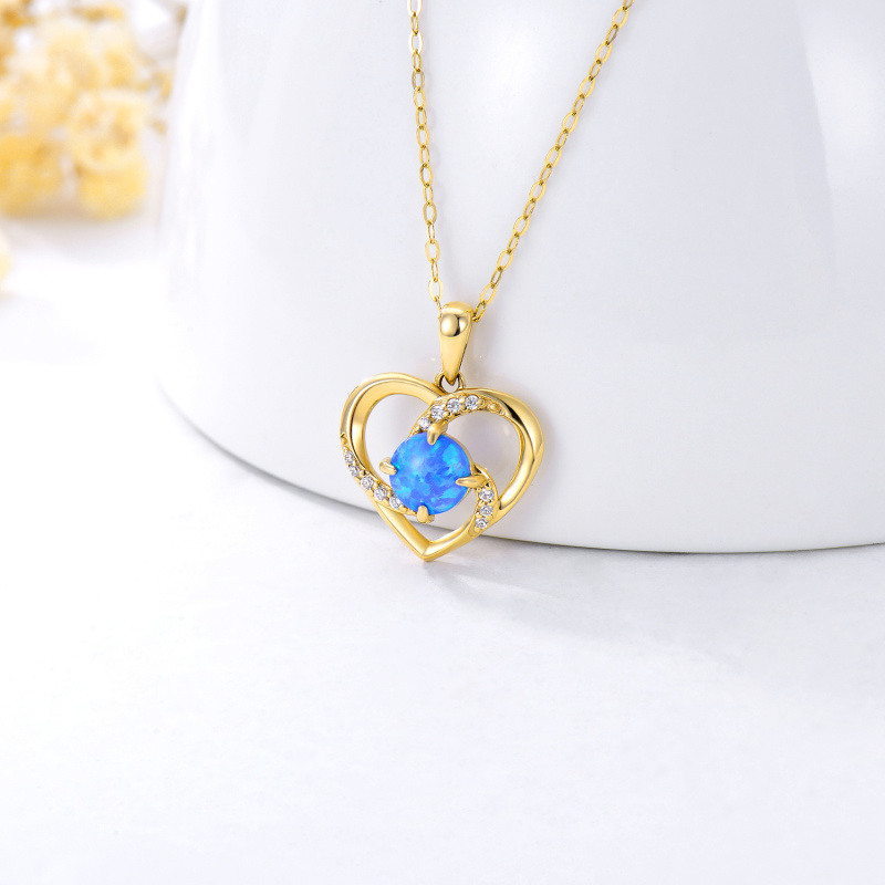 14K Rose Gold Opal & Cubic Zirconia Heart Pendant Necklace-3