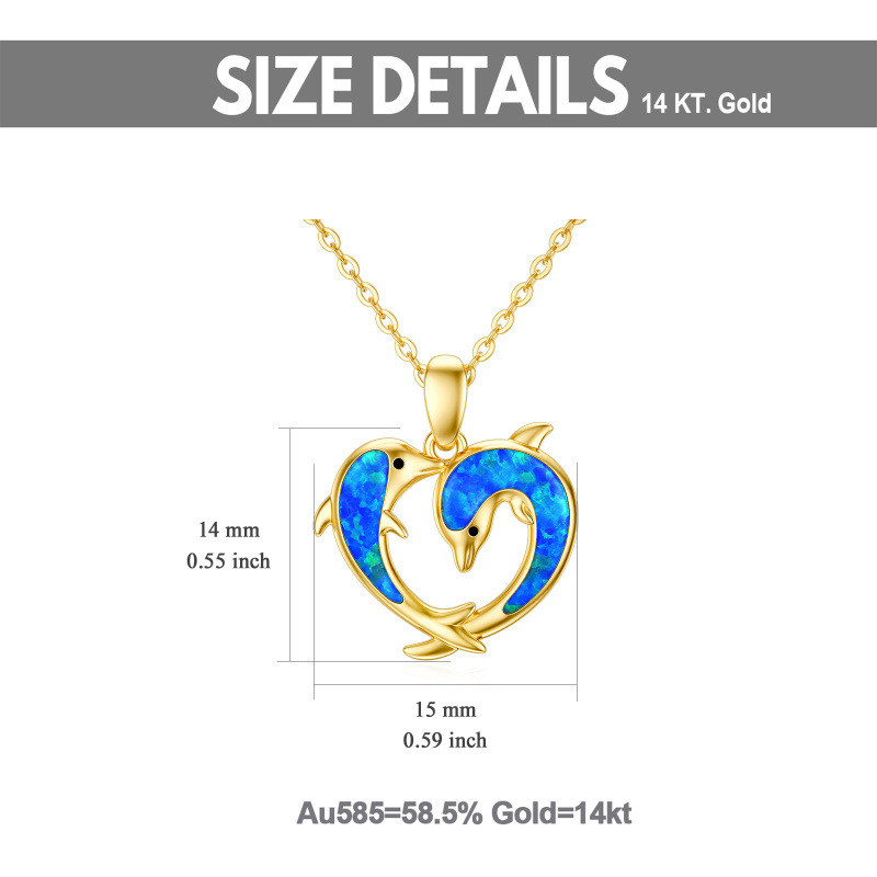 10K Gold Opal Dolphin & Heart Pendant Necklace-5
