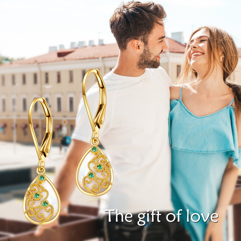 14K Yellow Gold Opal Drop Shape Drop Earrings For Women-6