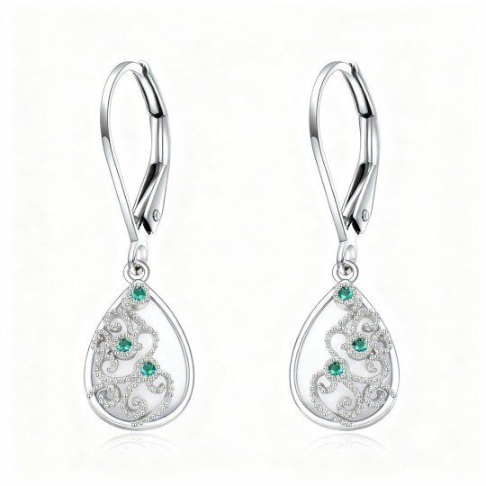 10K White Gold Opal Drop Shape Drop Earrings