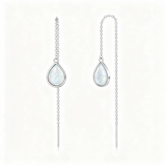 10K White Gold Opal Drop Shape Drop Earrings