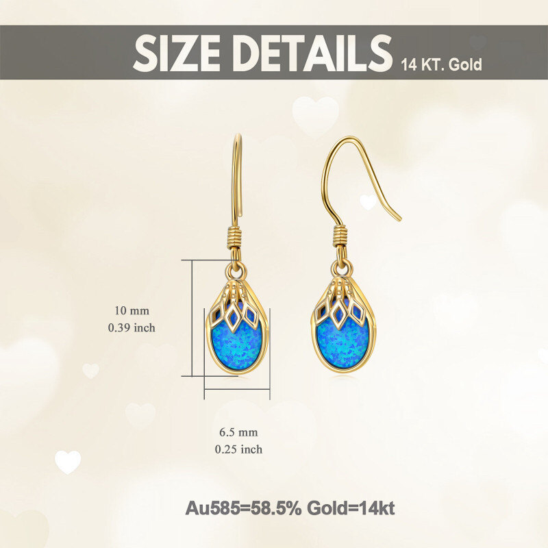 Pendientes colgantes de ópalo en oro macizo de 14 quilates para mujer-5