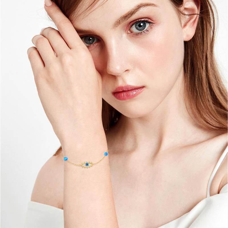 Pulsera con dije de ojo turco de ópalo y oro de 18 quilates-2