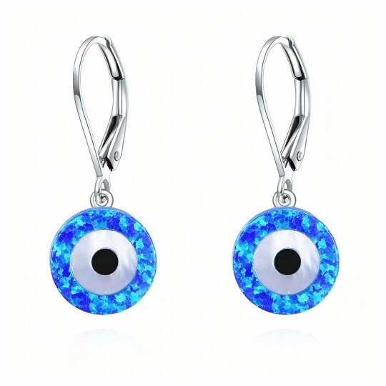 10K White Gold Opal Evil Eye Drop Earrings