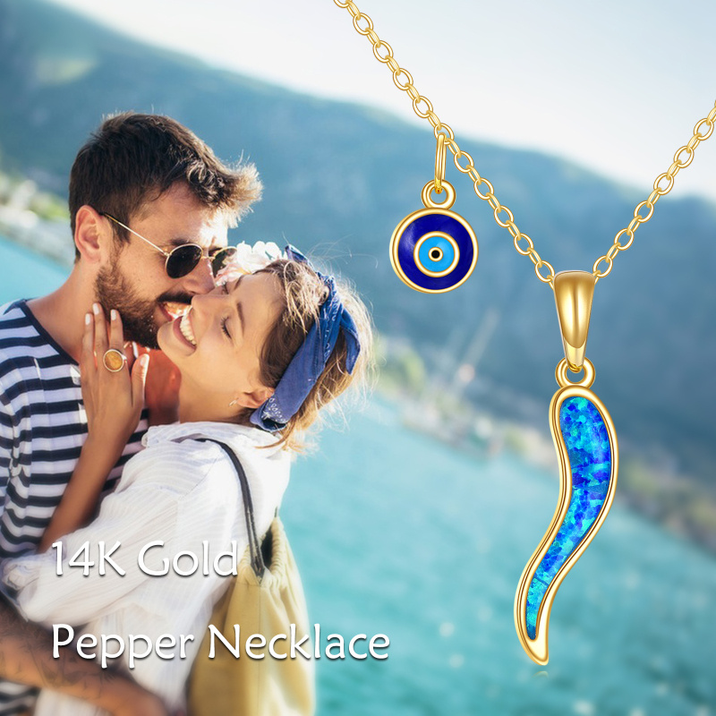 Halskette aus 18-karätigem Gold mit Opal-Anhänger „Böser Blick“ und italienischem Horn-6