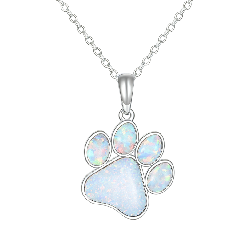 Collar con colgante de huellas de ópalo chapado en platino y oro blanco-1