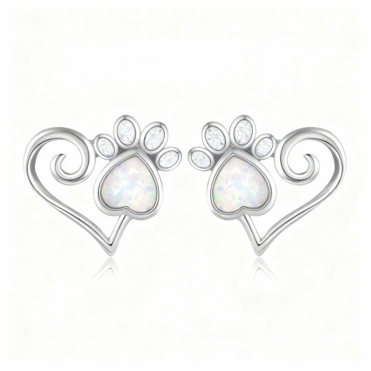 10K White Gold Opal Footprints Stud Earrings