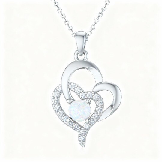 Collar con colgante de corazón de ópalo en oro blanco de 10 quilates