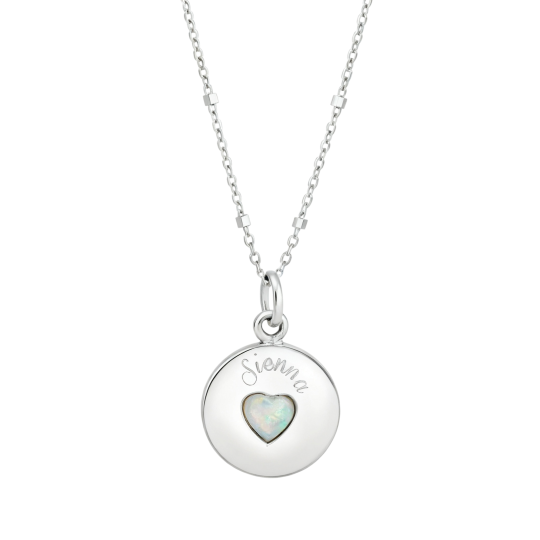 Collar con colgante redondo y corazón de ópalo en oro blanco de 10 quilates