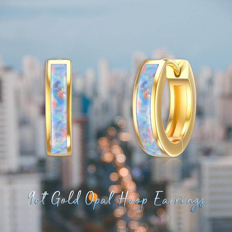 Pendientes de aro de ópalo en oro rosa de 9 quilates-5
