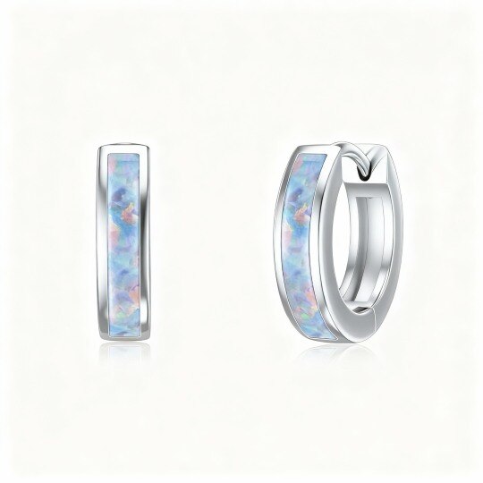 14K White Gold Opal Hoop Earrings