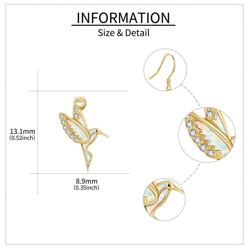 10K Gold Opal Hummingbird Drop Earrings-5