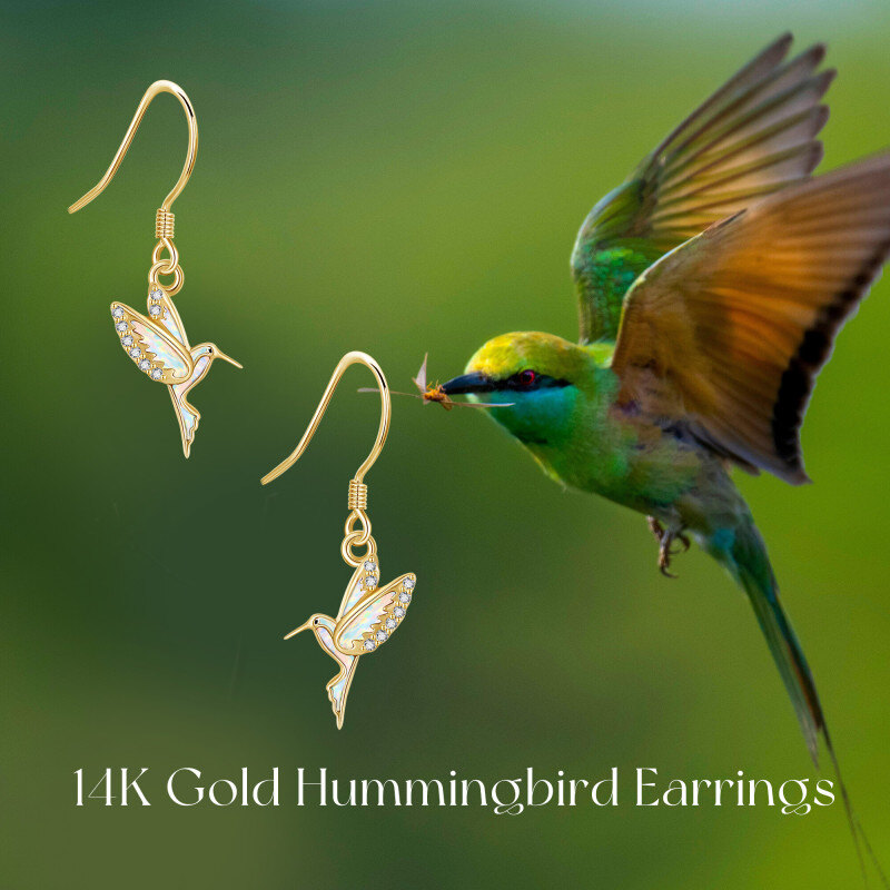 10K Gold Opal Hummingbird Drop Earrings-6