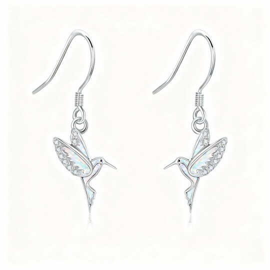 14K White Gold Opal Hummingbird Drop Earrings