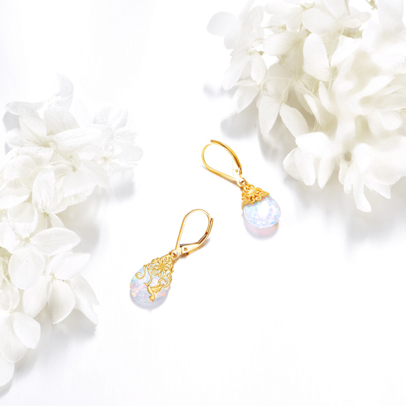 Boucles d'oreilles colibri en platine plaqué or blanc et opale, fermoir à levier-4