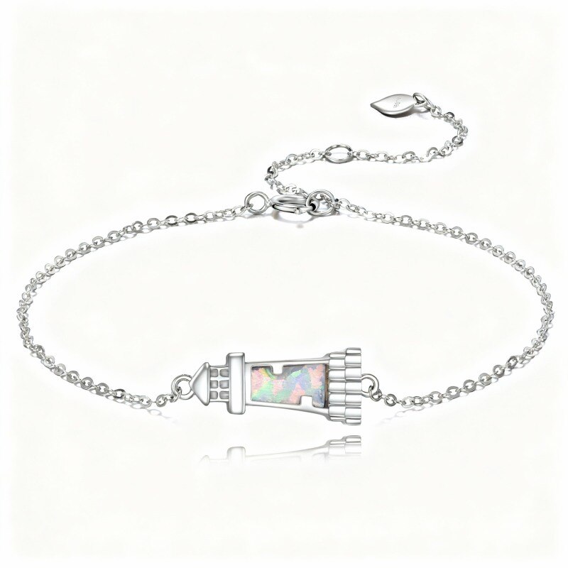 Pulsera con dije de faro de ópalo en oro blanco de 18 quilates-1