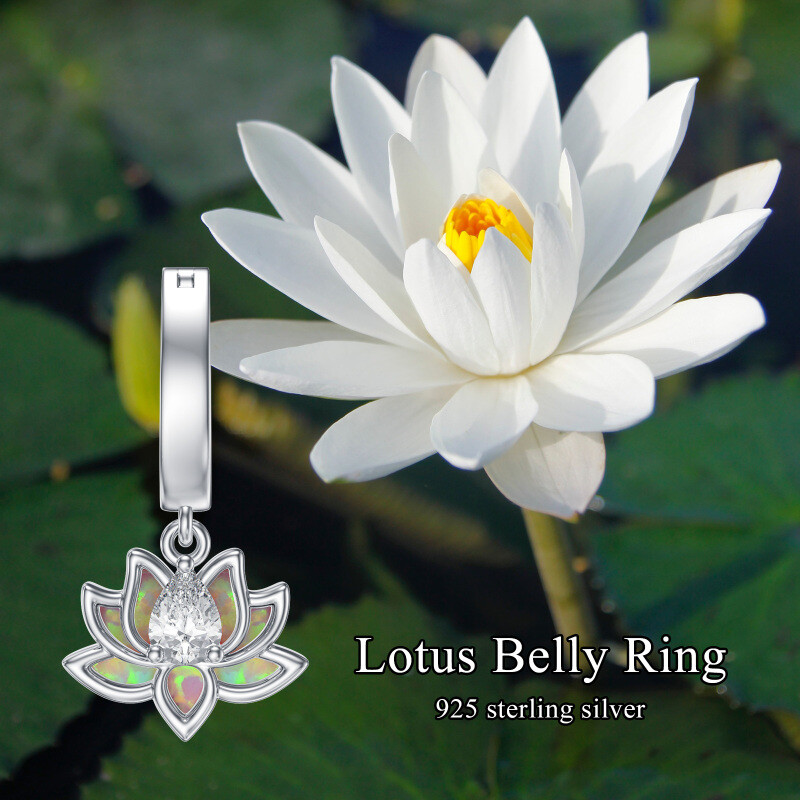 Piercing para el ombligo de oro rosa de 10 quilates con ópalo y forma de loto-6
